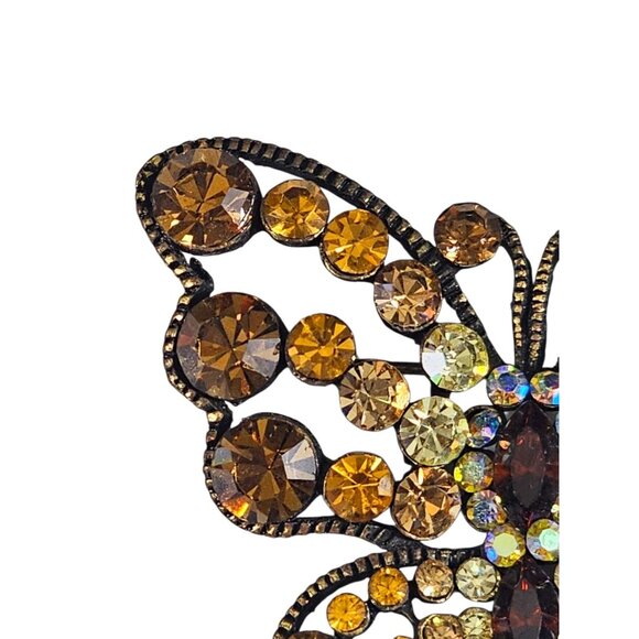 Vintage Butterfly Brooch Amber Yellow Rhinestone Gold Tone Statement Pin - Picture 4 of 6